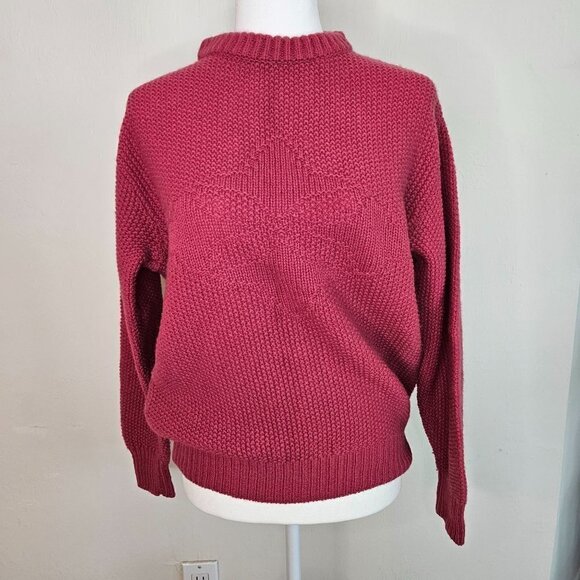 BENETTON Sweater Large Made In Italy Pink Burgundy Shetland Wool Knit - Picture 1 of 6